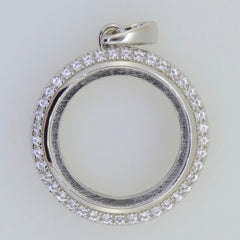 Sterling Silver semi mount pendant setting with white topaz halo, suitable for birthstones, locket shaker design.