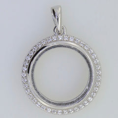 Sterling silver semi mount pendant setting with white topaz halo for birthstone stones, ready for personalization.