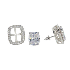 Sterling Silver Semi Mount Earrings Setting with White Topaz, Cushion 12x10mm, Halo design, made to order.