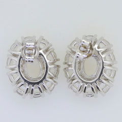 Sterling silver semi mount earring settings with oval white topaz double halo design, make to order.