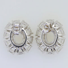 Sterling Silver Semi Mount Earrings Setting Oval with Double Halo for 8x6mm gemstone, featuring White Topaz.