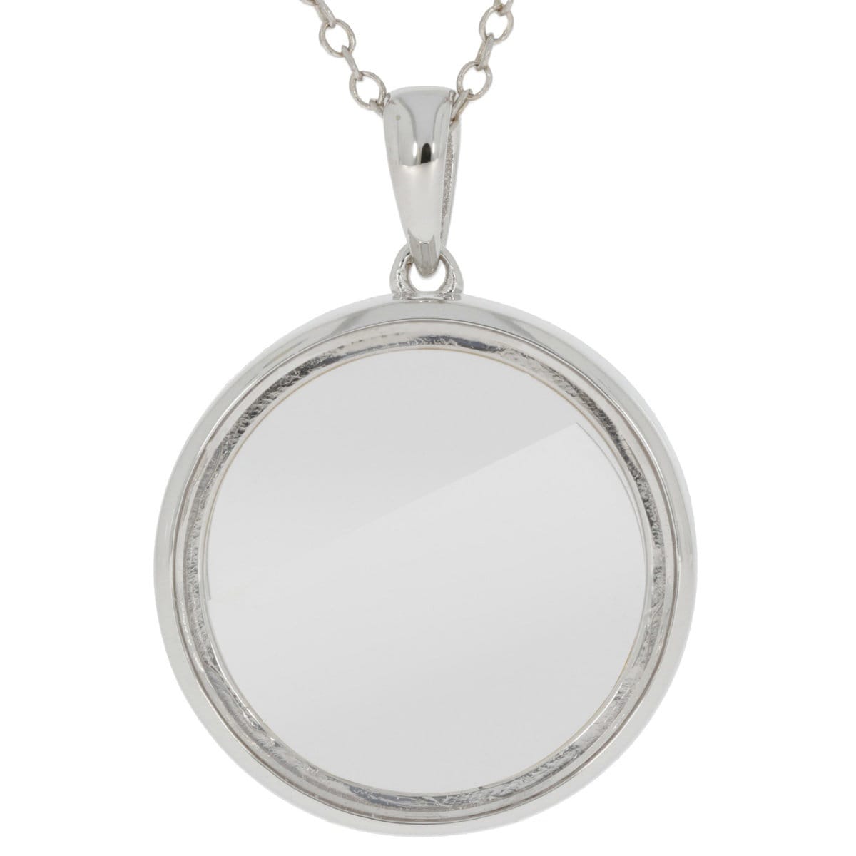 Sterling Silver semi mount pendant setting for birthstones with clear sapphire glass, perfect for personalizing jewelry.