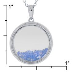 Sterling silver semi mount pendant setting with sapphire glass and small blue gemstones, measuring 1 inch.