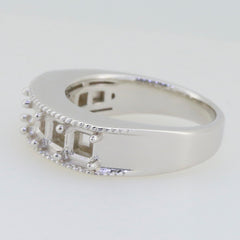 Sterling silver semi mount ring setting with square gemstone accent and multi stone band design.
