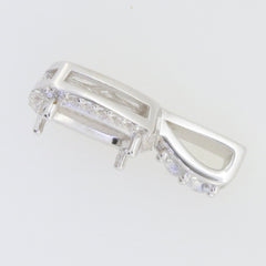 Sterling Silver semi mount pendant setting with halo and white topaz for 9x7mm cushion stone.