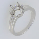 Sterling Silver Semi Mount Ring Setting with crown design for round gemstone, custom sizes available.