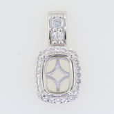 Sterling silver semi mount pendant setting with cushion halo and white topaz, customizable size for personalized jewelry.
