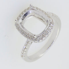 Sterling Silver semi mount ring setting for cushion gemstone with White Topaz accents, customizable size, made to order.