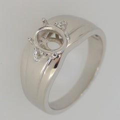 Sterling Silver Semi Mount Ring Setting with Moissanite Accent for Oval Gemstone 8x6mm
