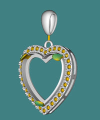 Sterling Silver Semi Mount Heart Pendant Setting with White Topaz Halo, 25x25mm size, perfect for custom gemstones.