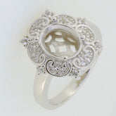 Sterling Silver Semi Mount Oval Ring Setting, Halo Floral Design, 10x8mm, custom made to order