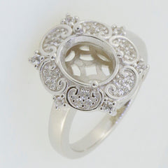 Sterling Silver Semi Mount Oval Ring Setting, Halo Floral Design, 10x8mm, custom made to order