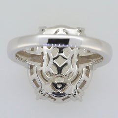 Sterling Silver semi mount ring setting with floral halo design, ideal for 10x8mm oval gemstones.