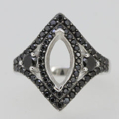 Sterling Silver semi mount ring setting featuring marquise cut and black spinel accents.