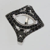 Sterling silver semi mount ring setting with black spinel accent, featuring marquise shape design.