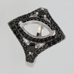 Sterling silver semi mount ring setting with black spinel accent, featuring marquise shape design.