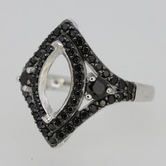 Sterling Silver Semi Mount Ring Setting with Black Spinel Accent, Marquise MQ design, elegant jewelry option.
