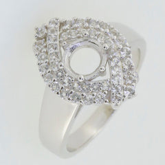 Sterling Silver Semi Mount Ring Setting with CrissCross Double Halo for 6x6mm gemstone, elegant and customizable.