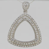 Sterling silver semi mount pendant setting with double halo design and white topaz gemstones, 15x15mm.