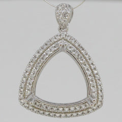 Sterling silver semi mount pendant setting with double halo design and white topaz gemstones, 15x15mm.