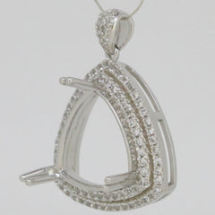 Sterling silver semi mount pendant setting with double halo and white topaz, designed for custom gemstone placement.