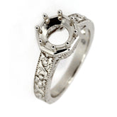 Sterling Silver Art Deco Semi Mount Ring Setting featuring ornate detailing and space for an 8x8mm gemstone.