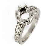 Sterling Silver Semi Mount Ring Setting Round RD 8x8mm Art Deco Style