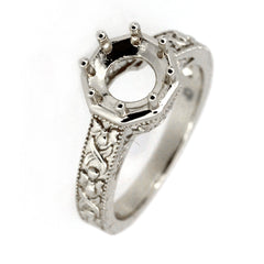 Sterling Silver Semi Mount Ring Setting Round RD 8x8mm Art Deco Style