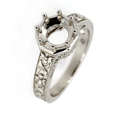 Sterling Silver Art Deco Semi Mount Ring Setting featuring ornate detailing and space for an 8x8mm gemstone.
