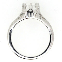 Sterling Silver Semi Mount Ring Setting in Art Deco Style for 9x7mm Cushion Cut Stone