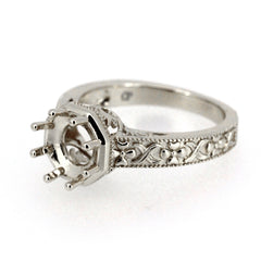 Sterling Silver Semi Mount Ring Setting with Art Deco design for 8x8mm round gemstone, made to order.