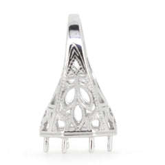 Sterling Silver Semi Mount Ring Setting with intricate Art Deco design, suitable for 14x14mm gemstone.