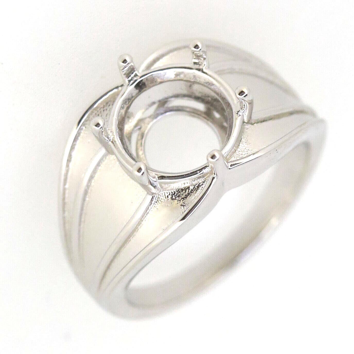 Men's Sterling Silver Semi Mount Ring Setting with round gemstone holder for 10x10mm stone.