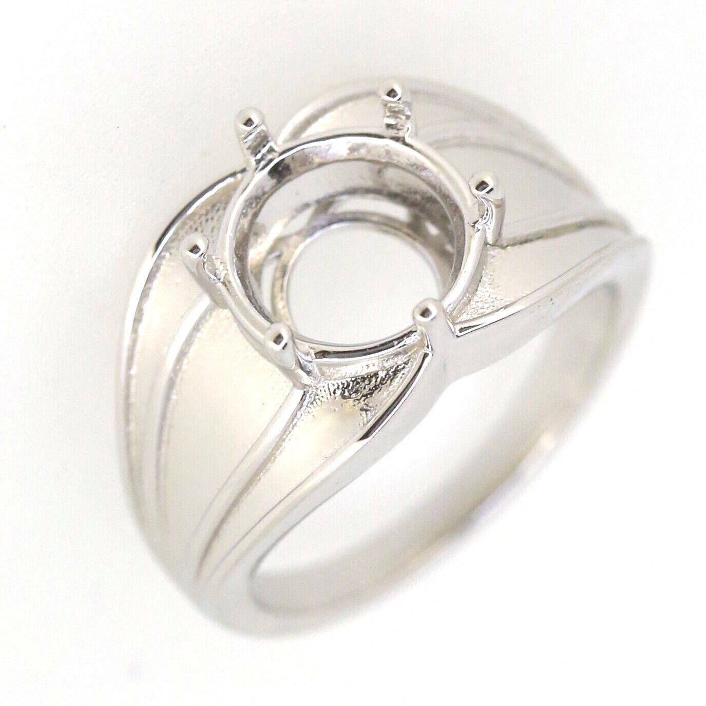 Custom Men's Sterling Silver Semi Mount Ring Setting with round gemstone holder and elegant design.
