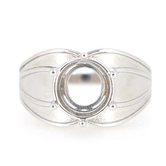 Men's sterling silver semi mount ring setting with round cut gemstone holder, designed for custom sizes.