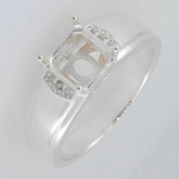 Men's sterling silver semi mount ring setting with square gemstone holder and accent stones.