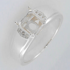 Men's sterling silver semi mount ring setting with square gemstone holder and accent stones.