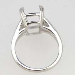 Sterling Silver semi mount ring setting with oval stone holder and split shank design, shown from the back.