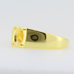 Men's gold ring with a square setting, designed to hold a gemstone, shown in a side view.