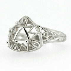Sterling Silver Semi Mount Ring Setting in Art Deco Style, featuring a Trillion Tri 6x6mm design.