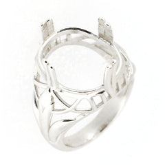 Sterling silver semi mount ring setting in Art Deco style, designed for an oval gemstone 18x13mm.