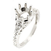 Sterling silver semi mount ring setting in Art Deco style with round 6x6mm gemstone holder.