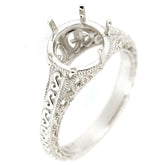 Sterling Silver Art Deco Semi Mount Ring Setting for 8x8mm Round Gemstone, elegant design, custom made to order.