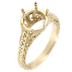 Sterling Silver Semi Mount Art Deco Style Ring Setting for 8x8mm Round Gemstone, custom made to order.