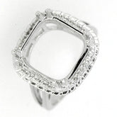 Sterling silver semi mount ring setting with square halo for 14mm emerald, accented with white topaz gemstones.