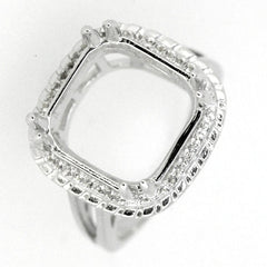Sterling silver semi mount ring setting with a square halo design, featuring white topaz accents.