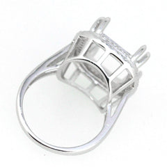 Sterling silver semi mount ring setting with white topaz accents, designed for a square emerald gemstone.
