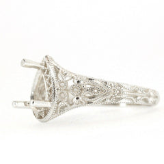 Sterling Silver Semi Mount Ring Setting with Art Deco design for 8x6mm Pear gemstones, made to order.