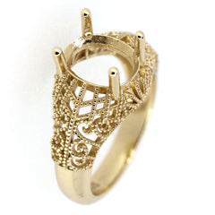 Sterling silver semi mount ring setting in art Deco style for oval stone, customizable for various sizes.