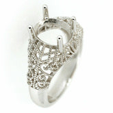 Sterling Silver Semi Mount Ring Setting with Art Deco design for 10x8mm oval gemstone, made to order.